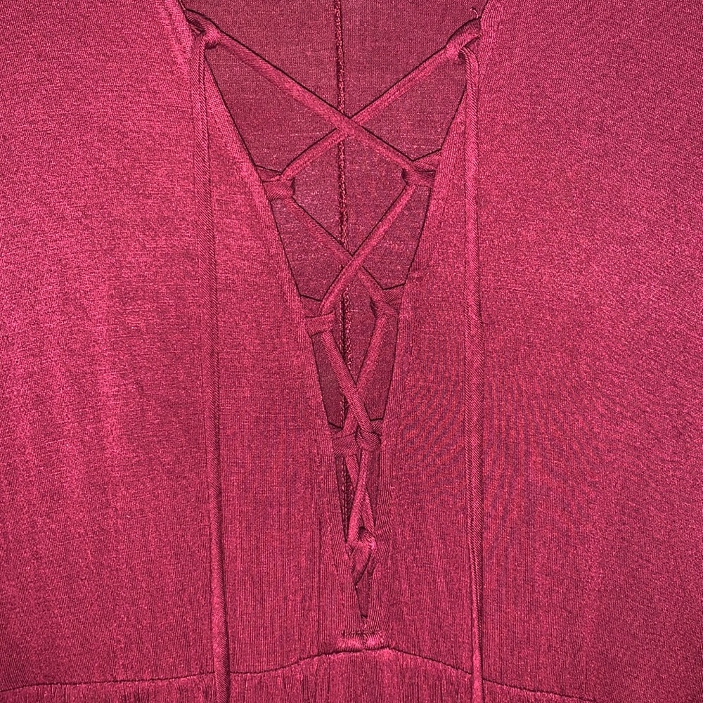 Ecote Urban outfitters burgundy lace-up maxi Dress Sz S/P full length flowy boho - Picture 5 of 11